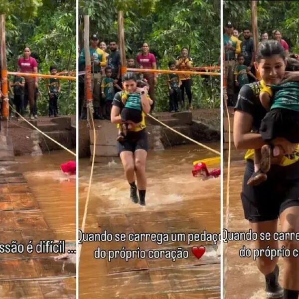 Mãe viraliza ao atravessar ponte com filha durante corrida