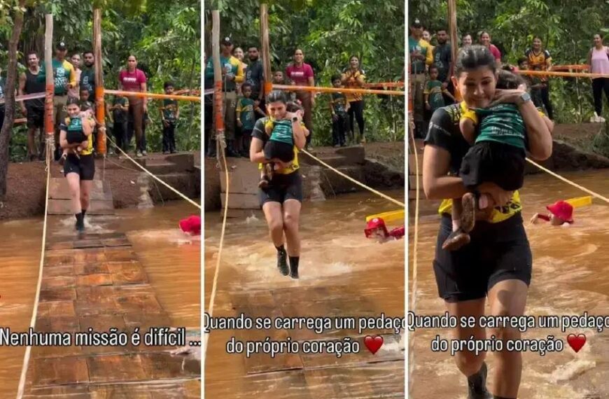Mãe viraliza ao atravessar ponte com filha durante corrida